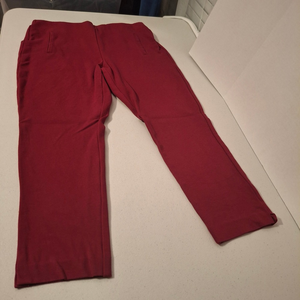 Chico's Womens Size 2 US‎ 12 Burgundy Pull On Ponte Straight Leg Stretch Pants